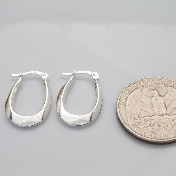 Real Sterling Silver Thick Chunky Hoop Earrings Stamped 925, Oval Hinged Hoops - Picture 4 of 4